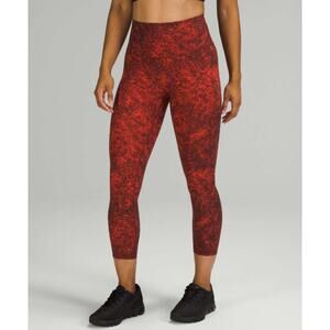 LULULEMON Wunder Train High-Rise Crop 23" Size 18 Denim Wash Autumn Red EUC